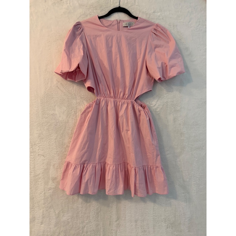 WAYF‎ Pink Puff Sleeve Cut Out Mini Dress Ruffle Hem Size M 92627NRCH-G1